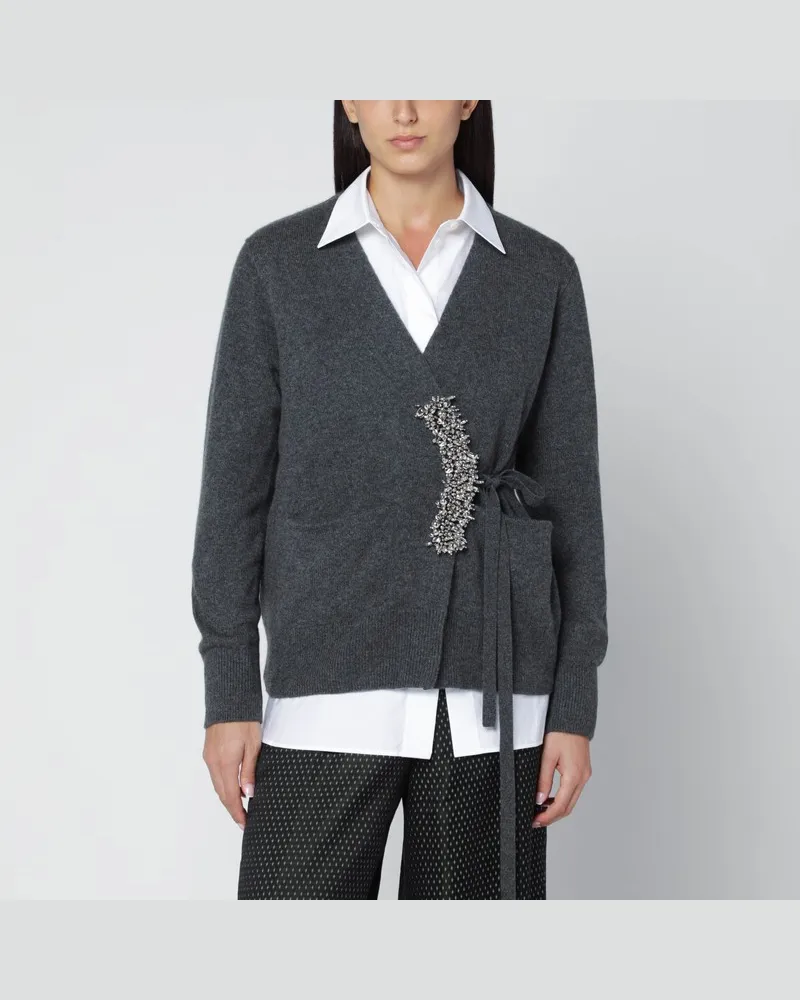 Dries van Noten Grauer Kaschmir-Cardigan mit Broschendetail Grau