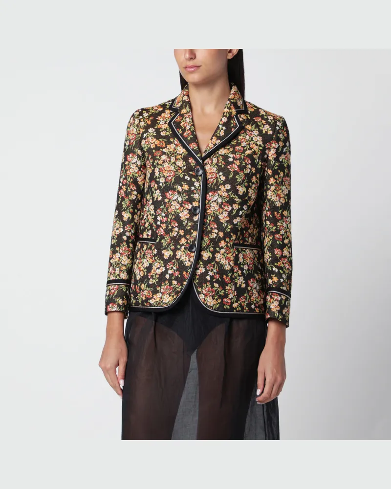 Dries van Noten Brauner Blazer aus Gobelinstoff mit Blumenmuster Brown