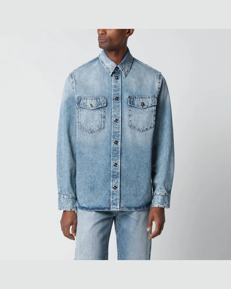Versace Hellblaues stone-washed Denim-Hemd mit Nieten Light