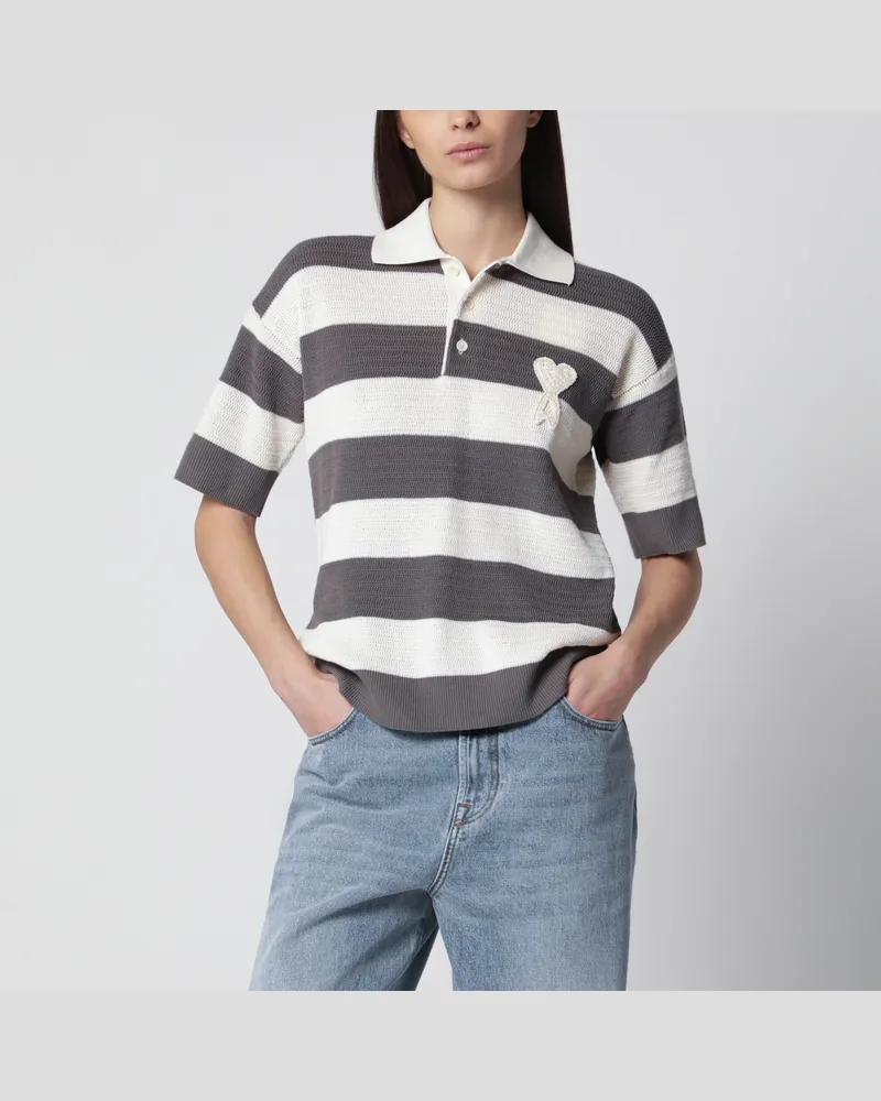 AMI Paris Ami de Coeur gestreiftes Poloshirt aus Baumwollstrick White