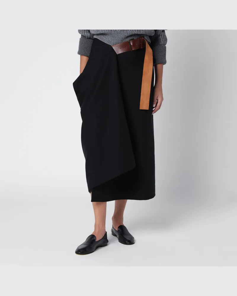 Bottega Veneta Midirock aus Grain-de-Poudre-Wolle Black