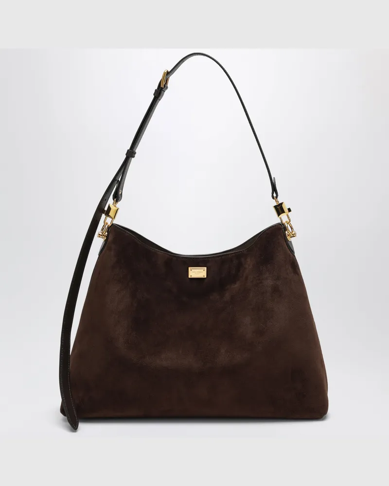 Dolce & Gabbana Große Vittoria Tasche in Dunkel-Ebenholz aus Veloursleder Brown