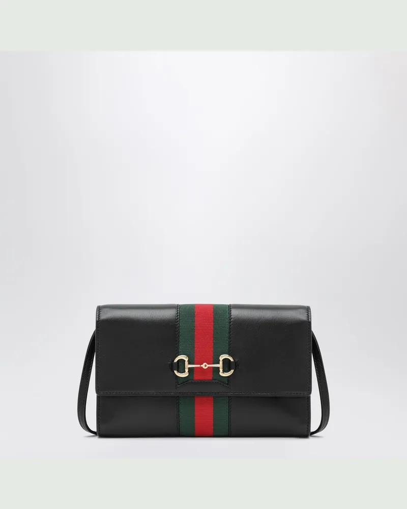 Gucci Schwarzes  Horsebit Web Portemonnaie mit Riemen Black