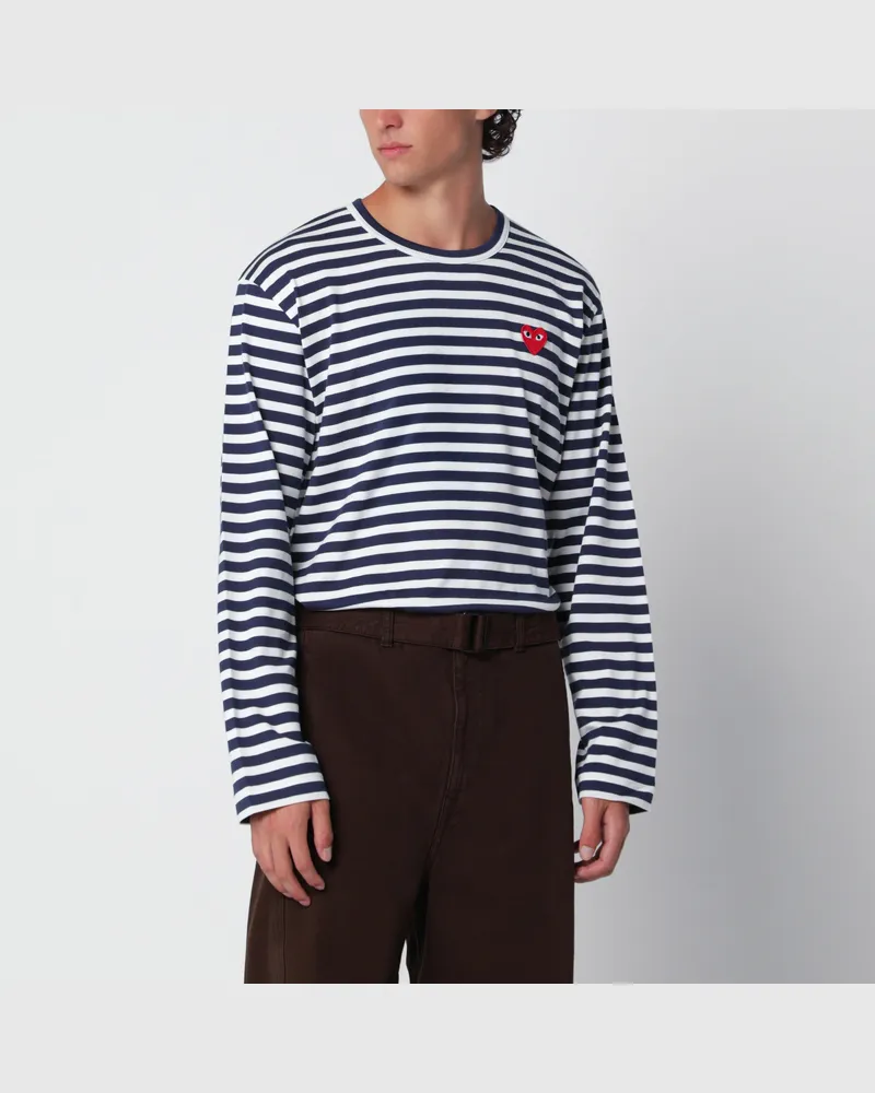 Comme des Garçons Gestreiftes navyfarbenes Langarm-T-Shirt aus Baumwolle Blue