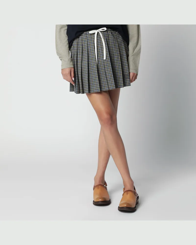 Miu Miu Plissierter Minirock mit Karomuster in Grau/Sand Grey