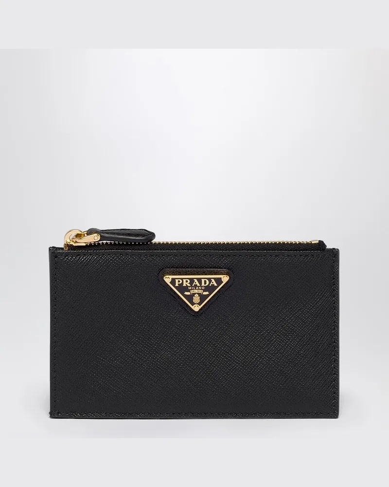 Prada Schwarzes Saffiano Reißverschluss-Kartenetui 