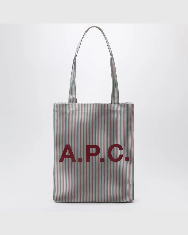 A.P.C. Green/burgundy striped Lou tote bag in cotton Green