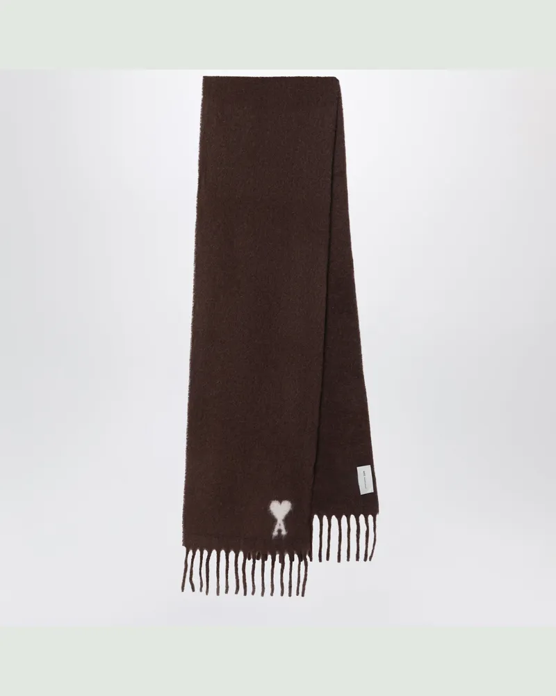 AMI Paris Brauner Ami de Coeur Schal aus Alpakamischung Brown
