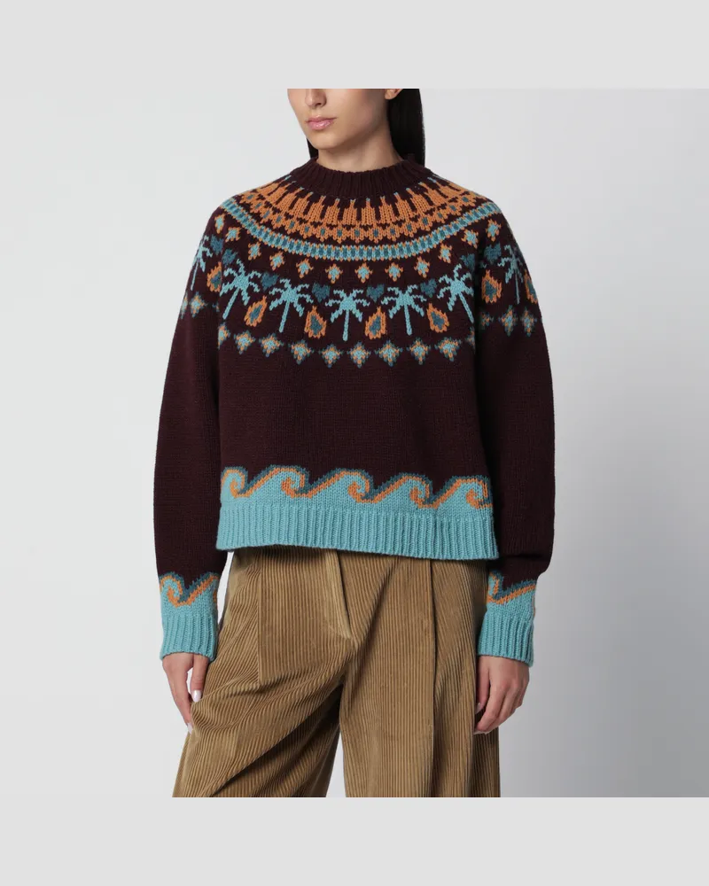 Alanui Sweet Winter Pullover Bordeaux aus Schurwolle Multicolor