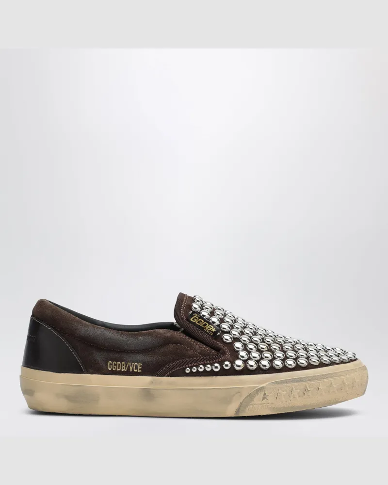 Golden Goose Braune Slip-on-Schuhe aus Veloursleder mit Nieten Brown