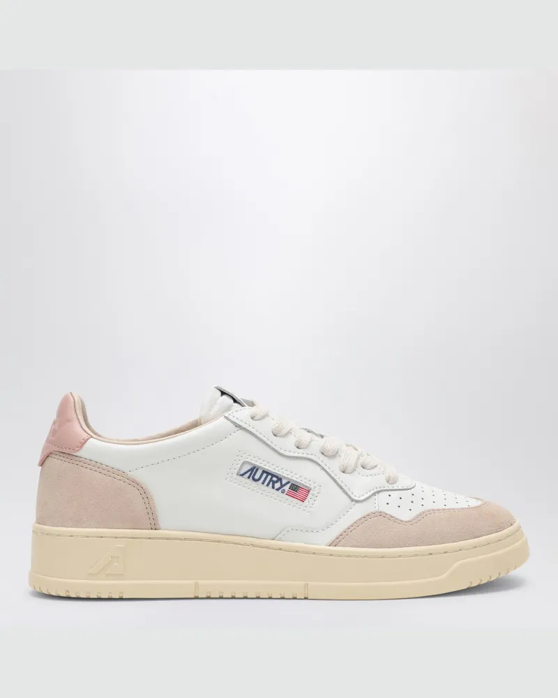 AUTRY Medalist Low Sneaker aus weißem/roséfarbenem Leder und Veloursleder White
