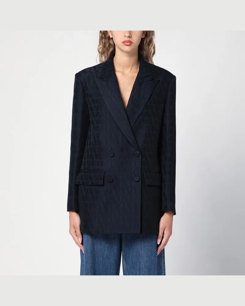 Valentino Garavani Marineblaue zweireihige Jacke Toile Iconographe Blau