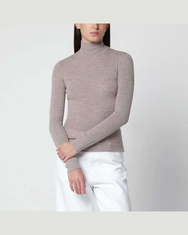 Max Mara Beige melierter Rollkragenpullover aus Schurwolle Brown