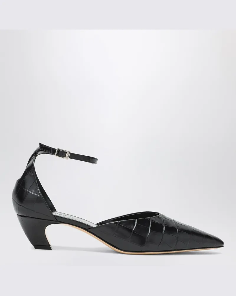 Le Monde Béryl Schwarze Victoria-Pumps mit Krokodilprägung Schwarz