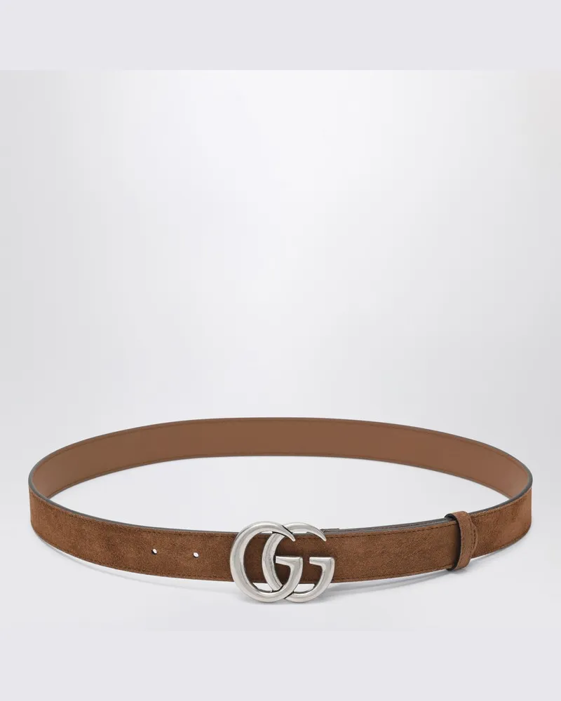 Gucci Haselnuss-Suede-Gürtel mit GG Marmont-Schnalle Braun
