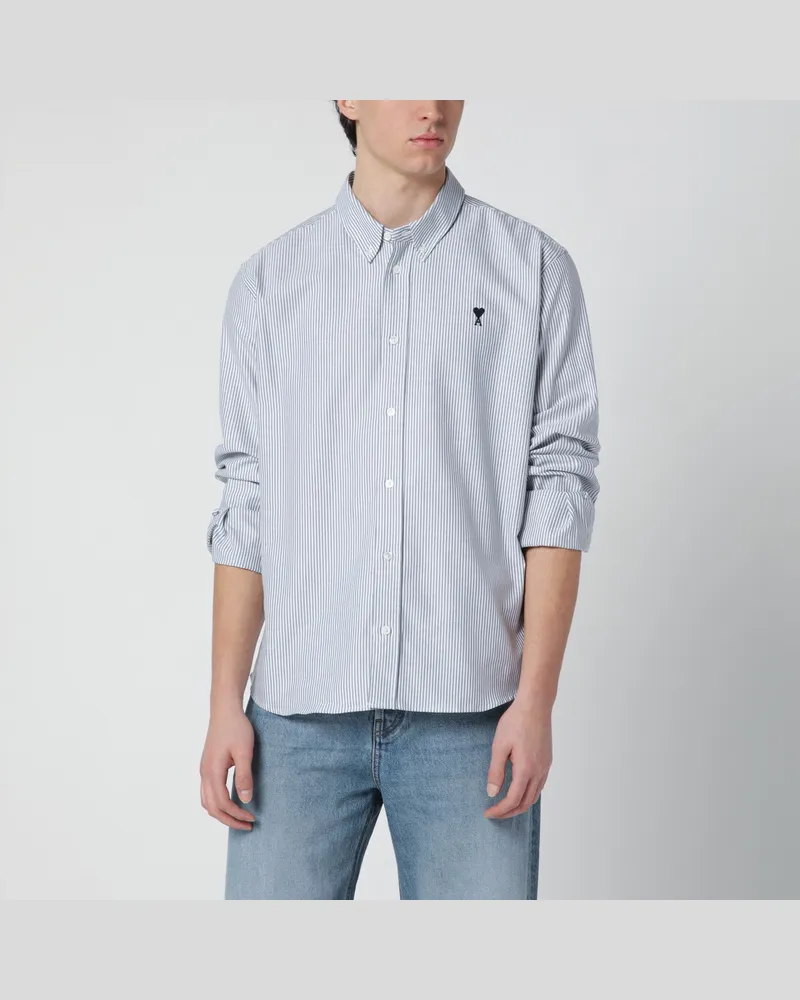 AMI Paris Gestreiftes weißes Hemd Ami De Coeur Black