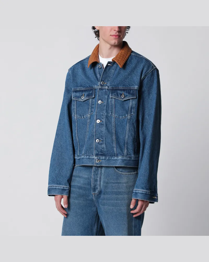 Bottega Veneta Indigo-Denimjacke mit Intrecciato-Kragen Blue