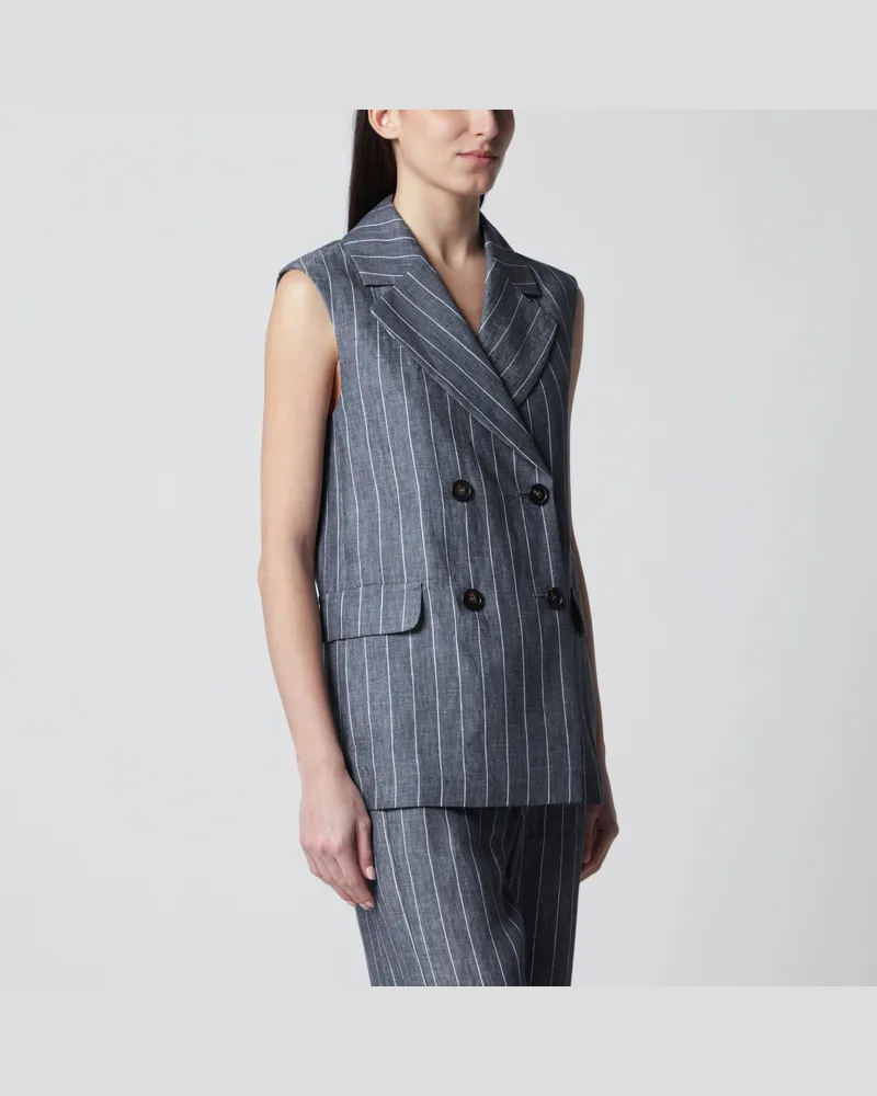 Max Mara Doppelreihige Leinenweste mit Nadelstreifen Blue