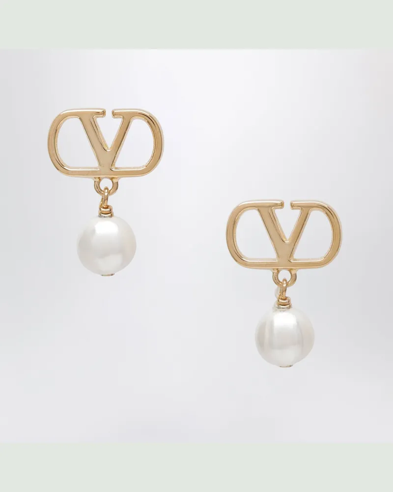 Valentino Garavani VLogo-Ohrringe mit Perlen aus Messing in Gold und Creme Metal