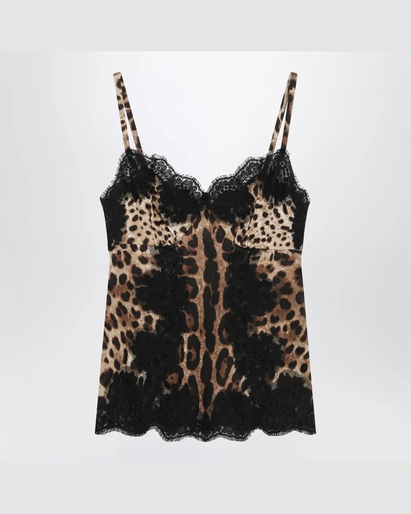 Dolce & Gabbana Trägertop aus Seidensatin mit Leopardenprint Multicolor