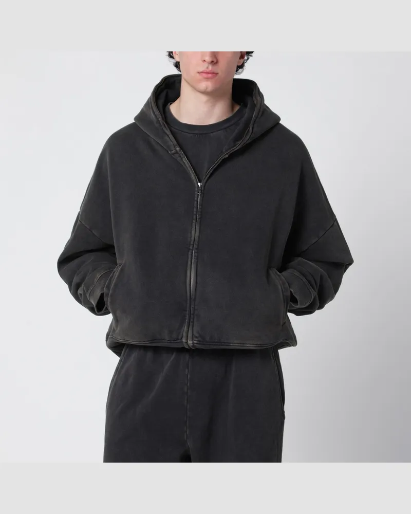 Entire Studios Schwarzer gewaschener Baumwoll-Kapuzenpullover mit Reißverschluss Black