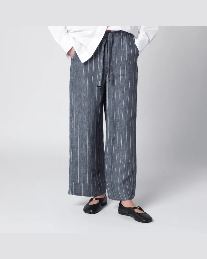 Max Mara Marineblaue Hose aus Leinen mit Nadelstreifen im Denim-Look Blue