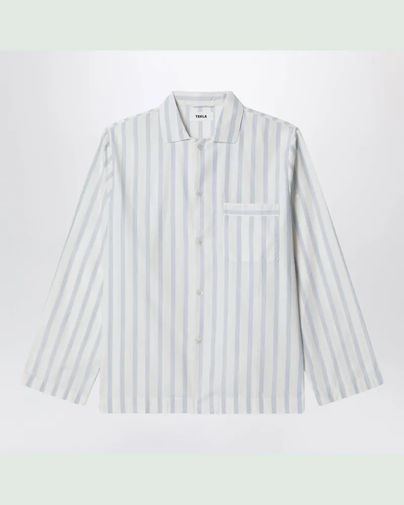 TEKLA White pajama shirt with light blue stripes White