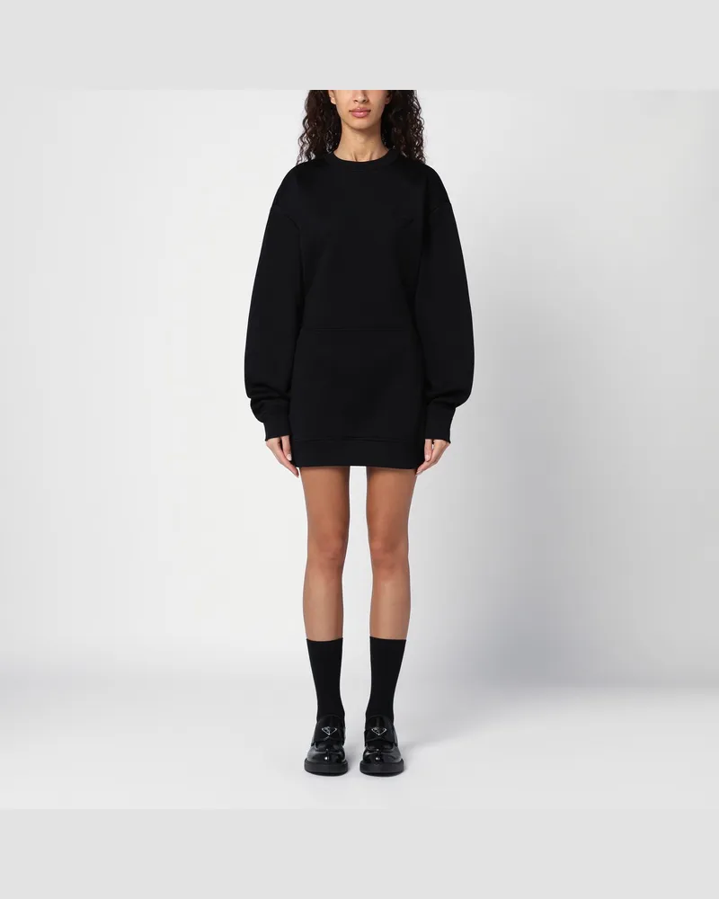Prada Schwarzes kurzes Plüschkleid mit Dreieckslogo Black