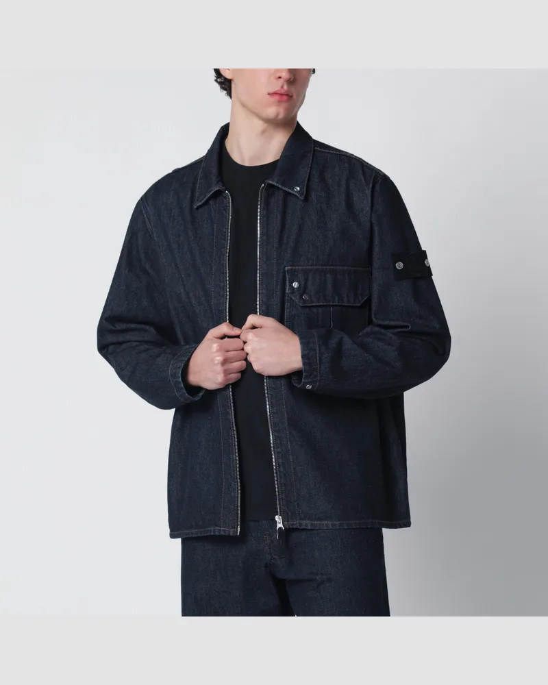 Stone Island Hemdjacke aus indigoblauem Denim Blue