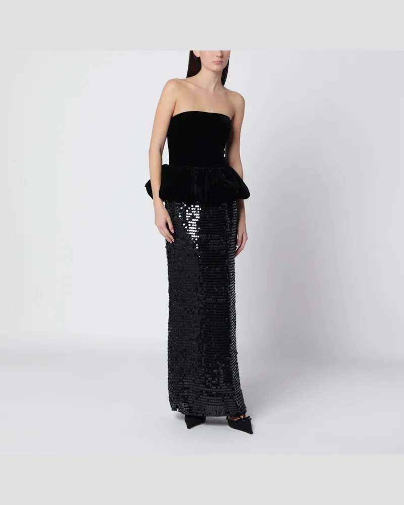 ROTATE Birger Christensen Schwarzes langes Kleid mit Pailletten Black