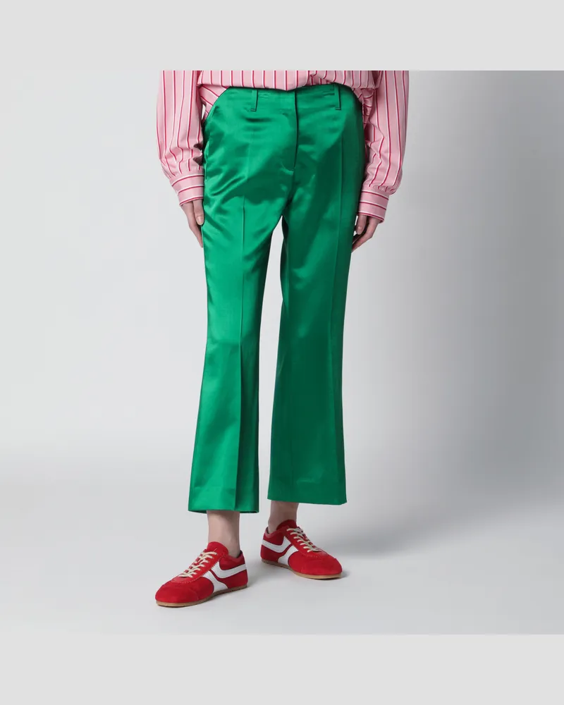 Dries van Noten Glänzende grüne Hose aus Baumwollmischung Green