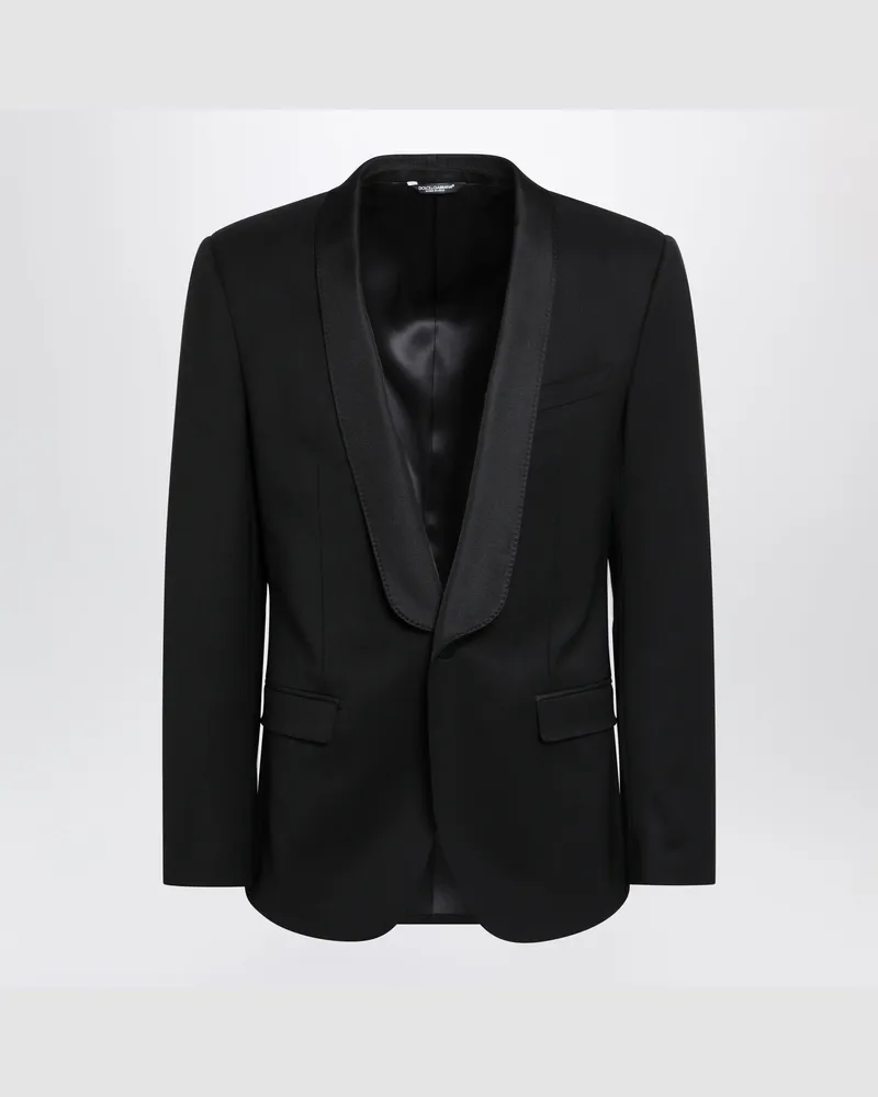 Dolce & Gabbana Einreihige Jacke aus schwarzem Wollmischgewebe Black