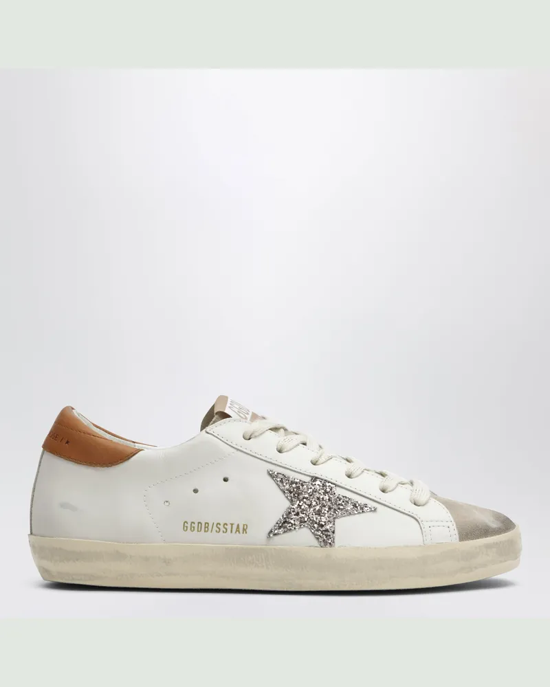 Golden Goose Super-Star Sneaker in Weiß/Beige mit Glitzerstern White