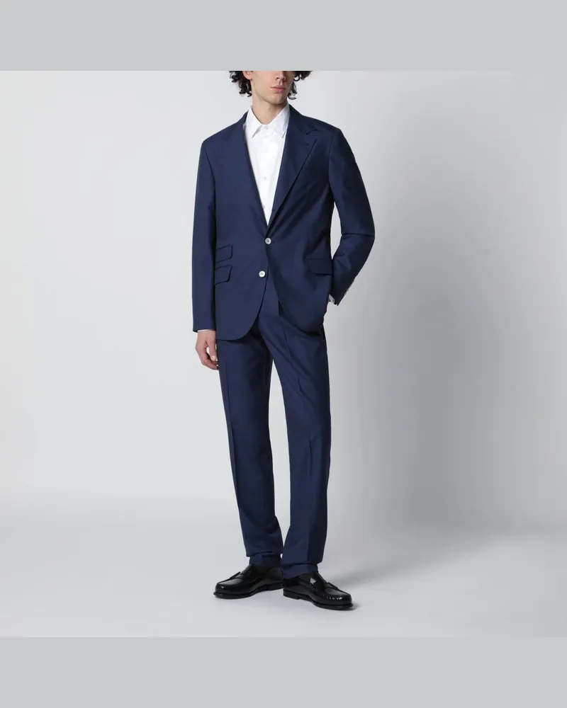 Brunello Cucinelli Einreihiger blauer Wollanzug Blau