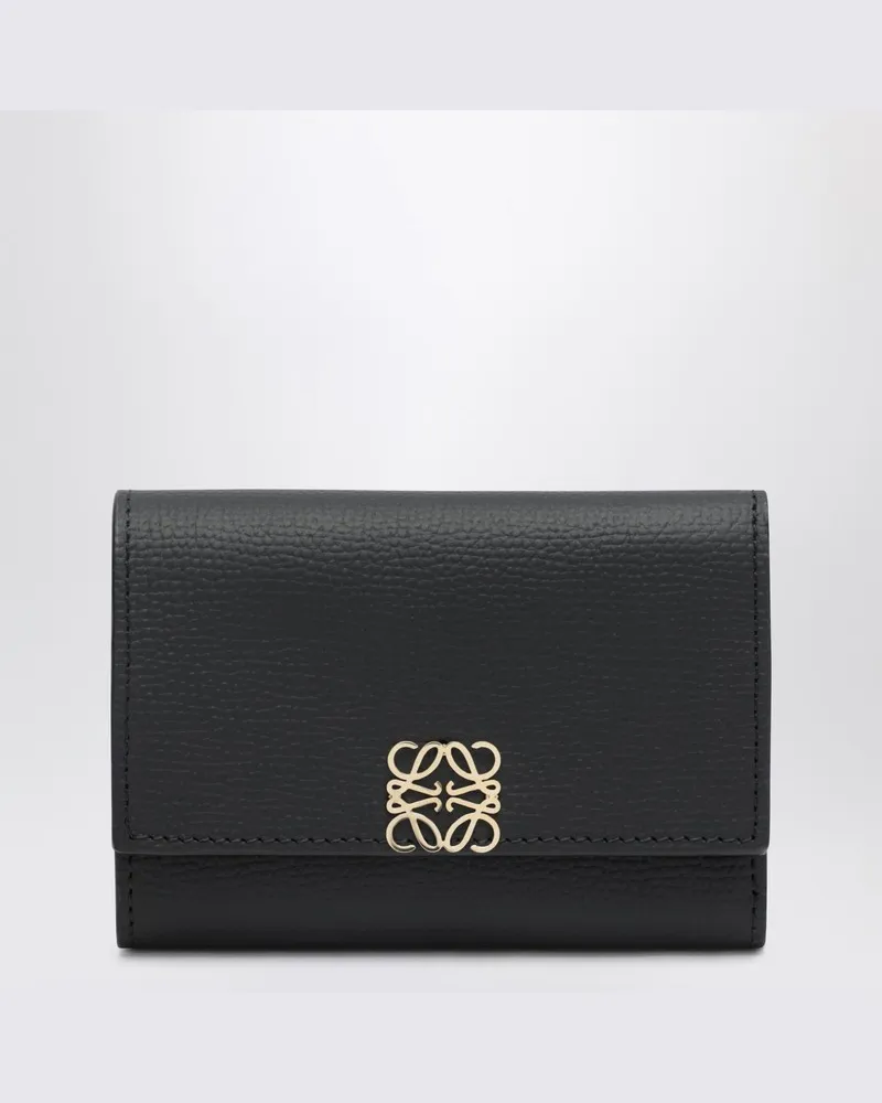 Loewe Kleines Anagram-Portemonnaie aus schwarzem genarbtem Leder Schwarz