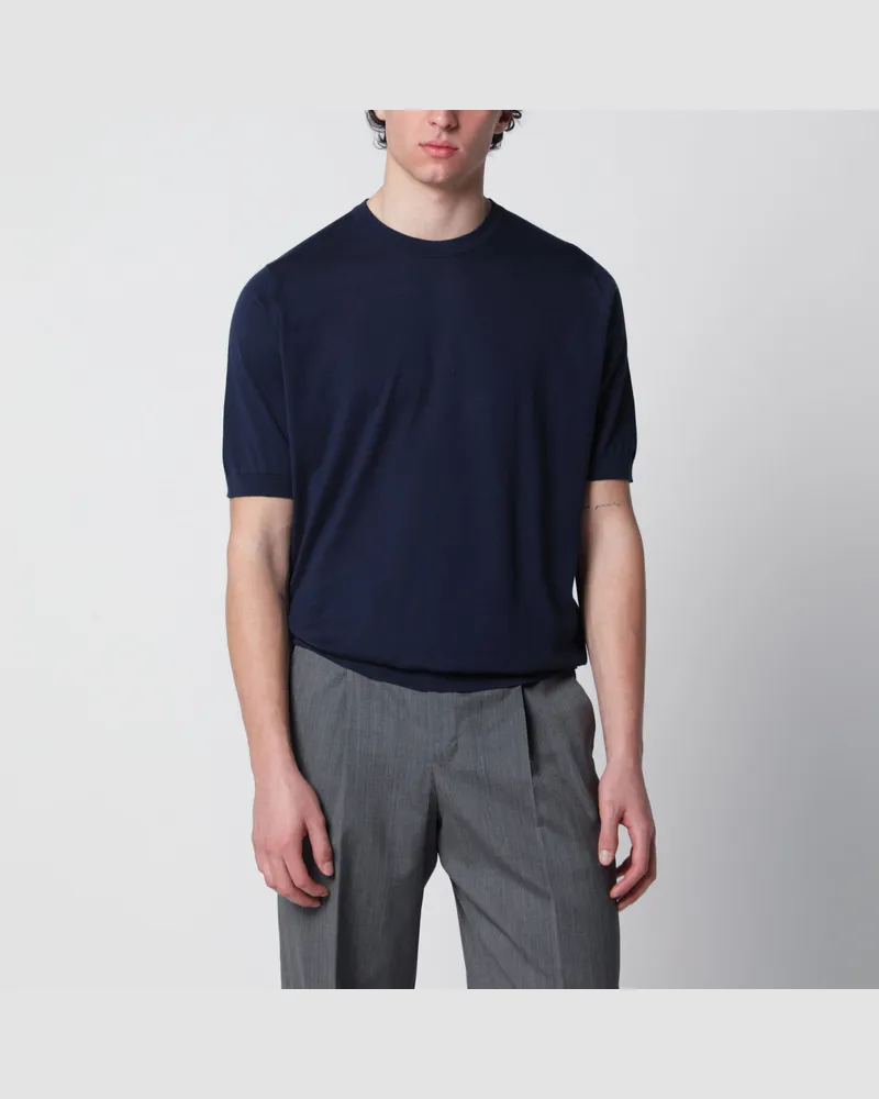 John Smedley Kempton Baumwollpullover in Marineblau Blue