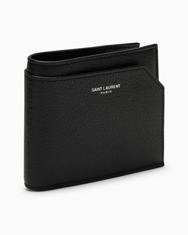 Saint Laurent Schwarzes Portemonnaie East/West aus genarbtem Leder mit Münzfach Schwarz