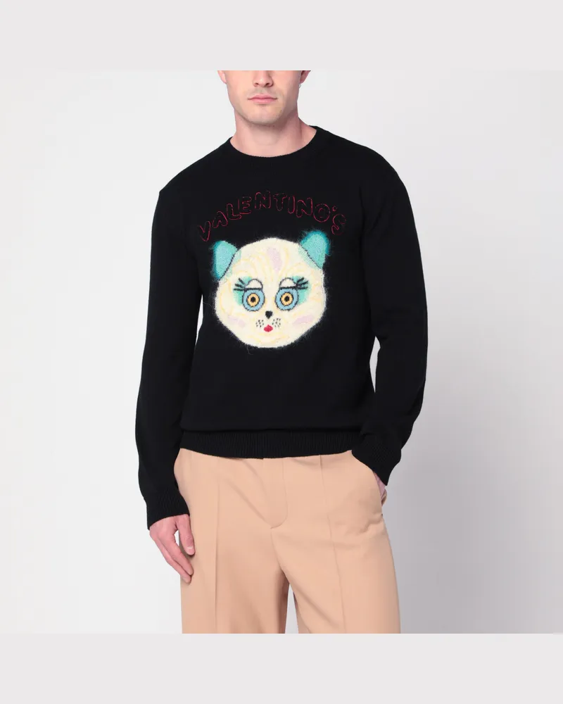 Valentino Garavani Schwarzer Pullover mit Le Chat de la Maison-Patch Black