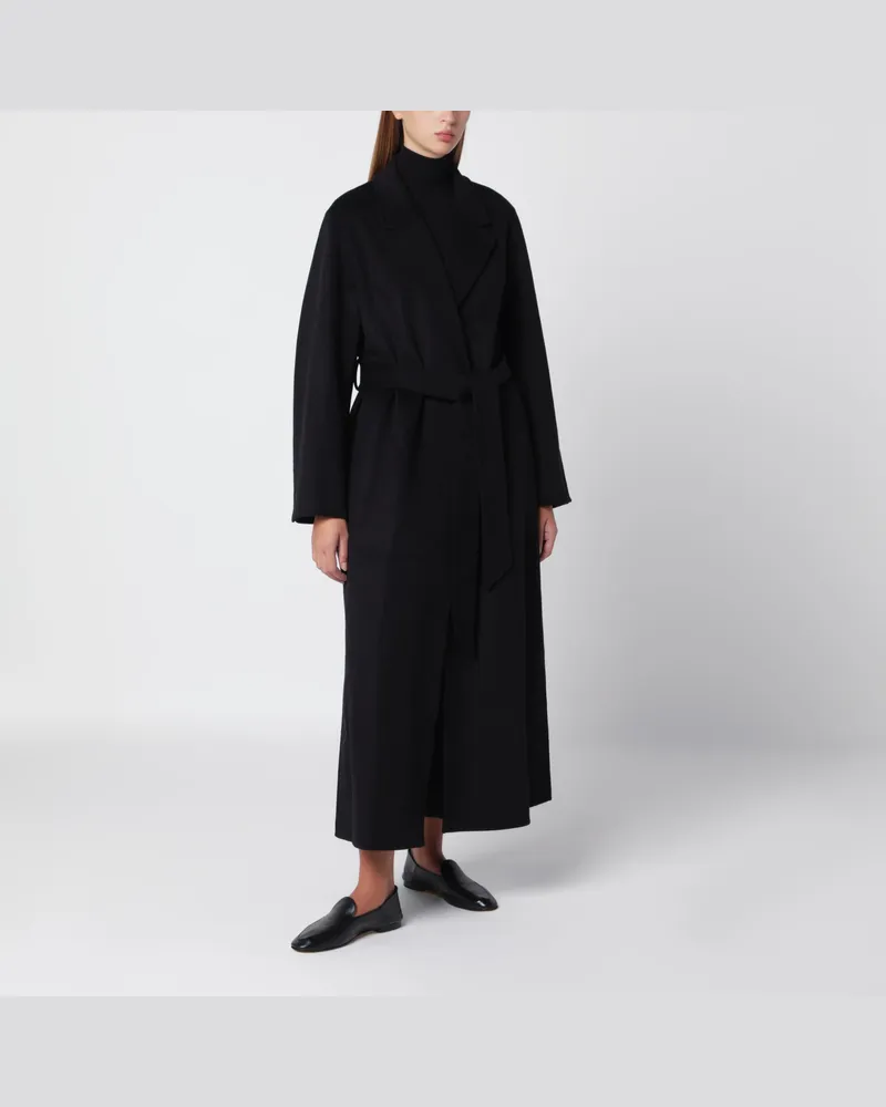 IVY & OAK Schwarzer Wickelmantel aus Wolle Black