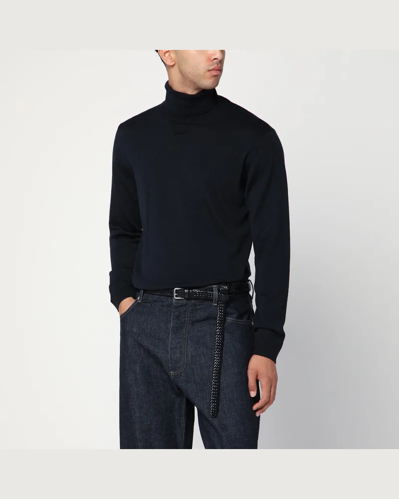 Roberto Collina Marineblauer Rollkragenpullover aus Wolle Blue