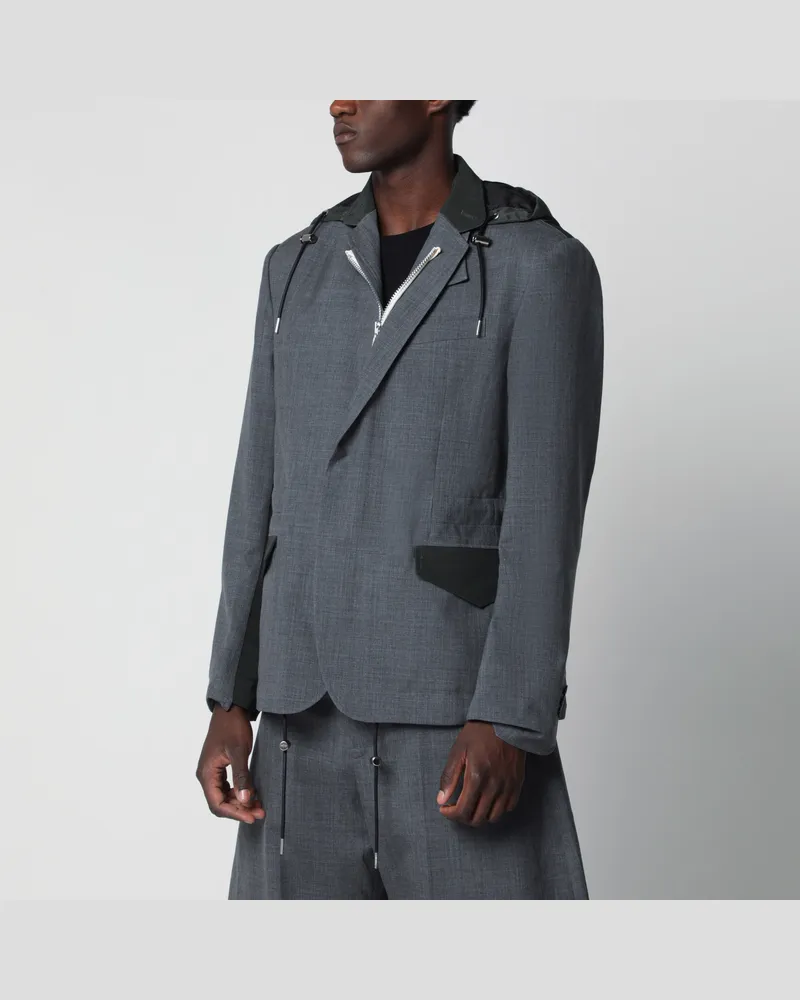 Sacai Jacke in Grau/Khaki aus Wolle und Nylon Grey