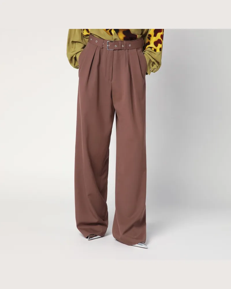 Dries van Noten Weite taupefarbene Hose aus Baumwolle Beige