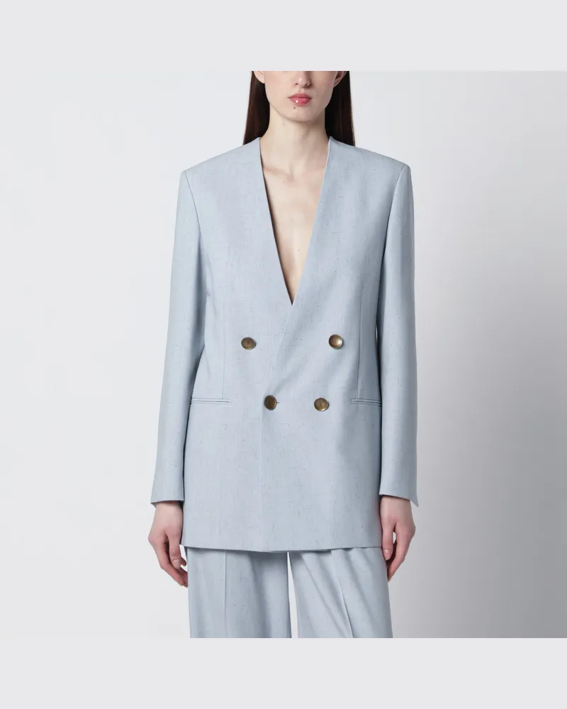 Alberta Ferretti Hellblaue doppelreihige Jacke aus Tweed Light