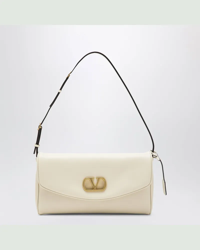 Valentino Garavani Devain-Clutch aus butterfarbenem Leder mit VLogo White
