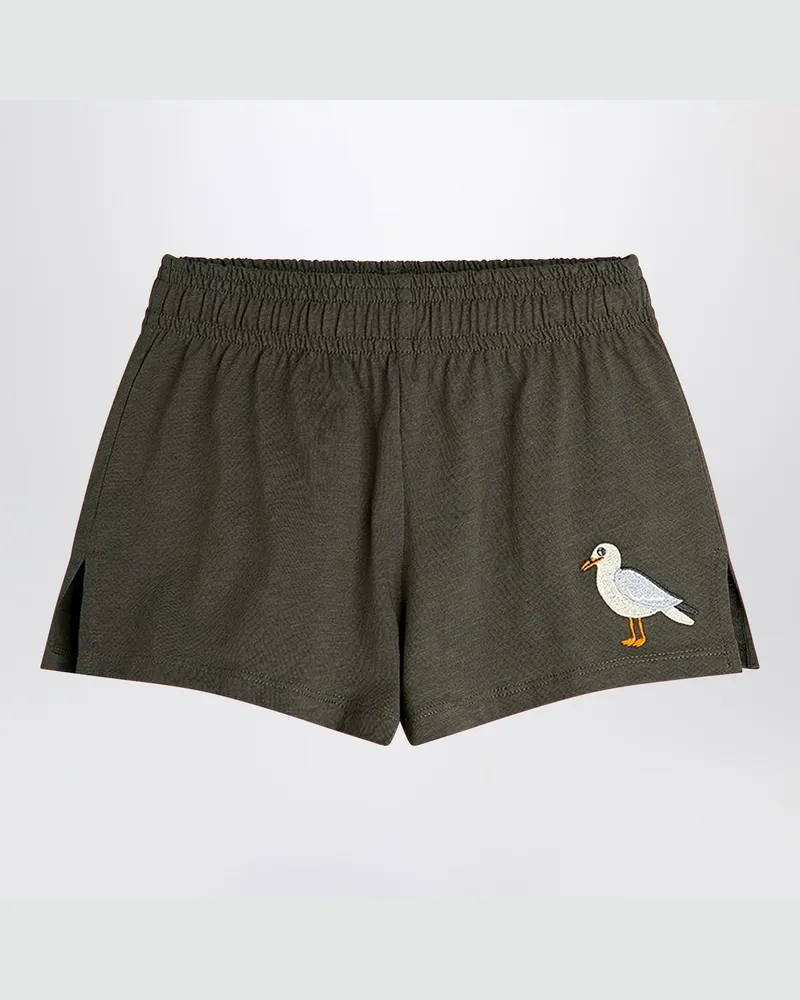 Mini Rodini Gewaschene schwarze Shorts mit Möwenstickerei Black