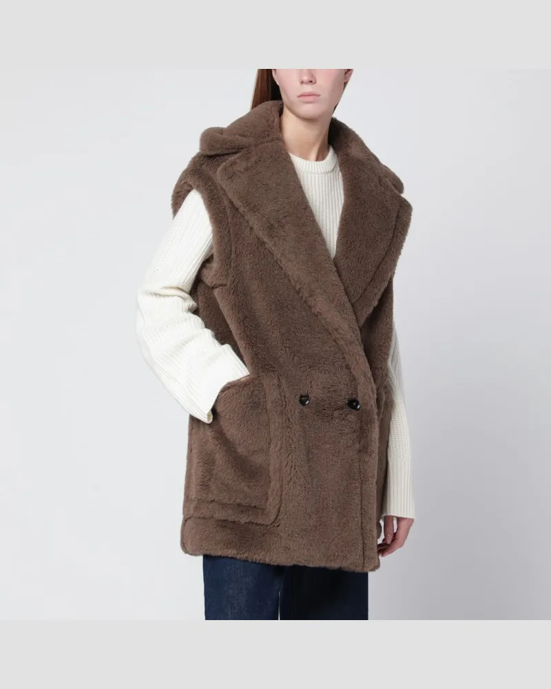 Max Mara Braune Teddy-Weste aus Alpaka und Wolle Braun