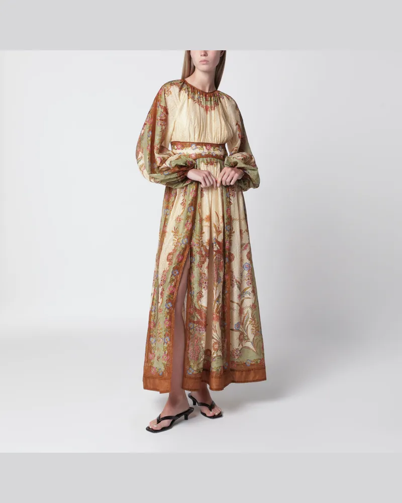 Zimmermann Indra Maxikleid aus Baumwolle und Seide in Creme Multicolor