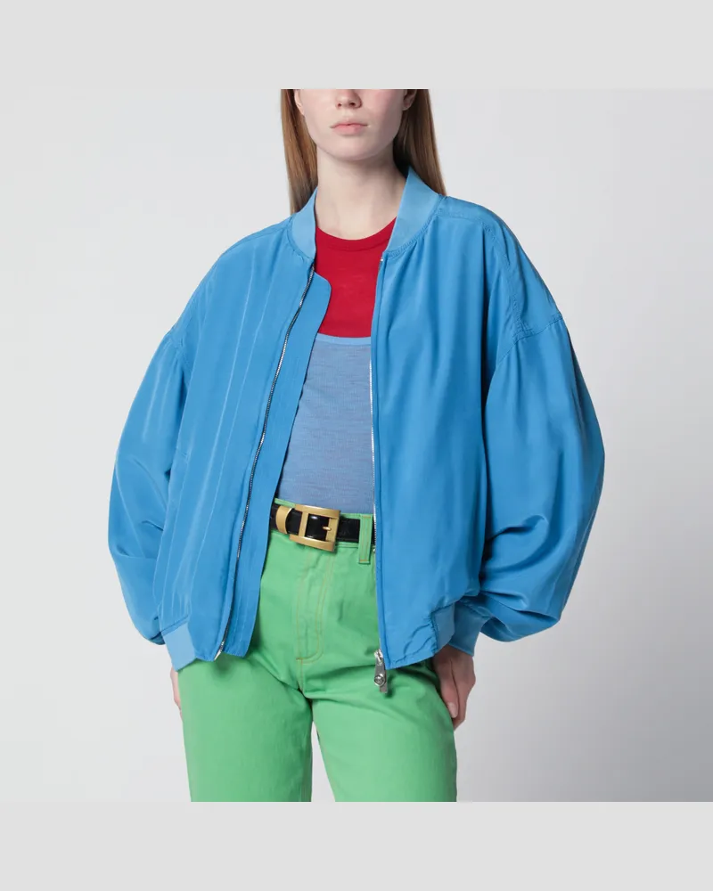 Versace Hellblauer Blouson mit Reißverschluss aus Seidenpopeline Blue