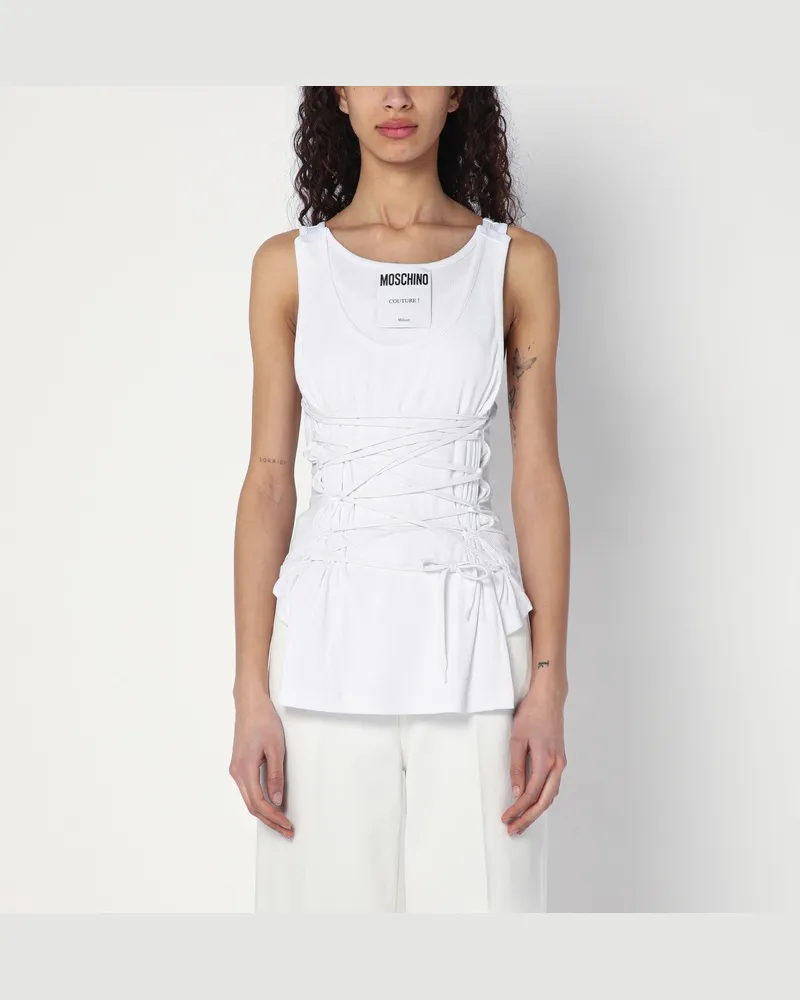 Moschino Weißes Baumwolltanktop mit Schnürung White