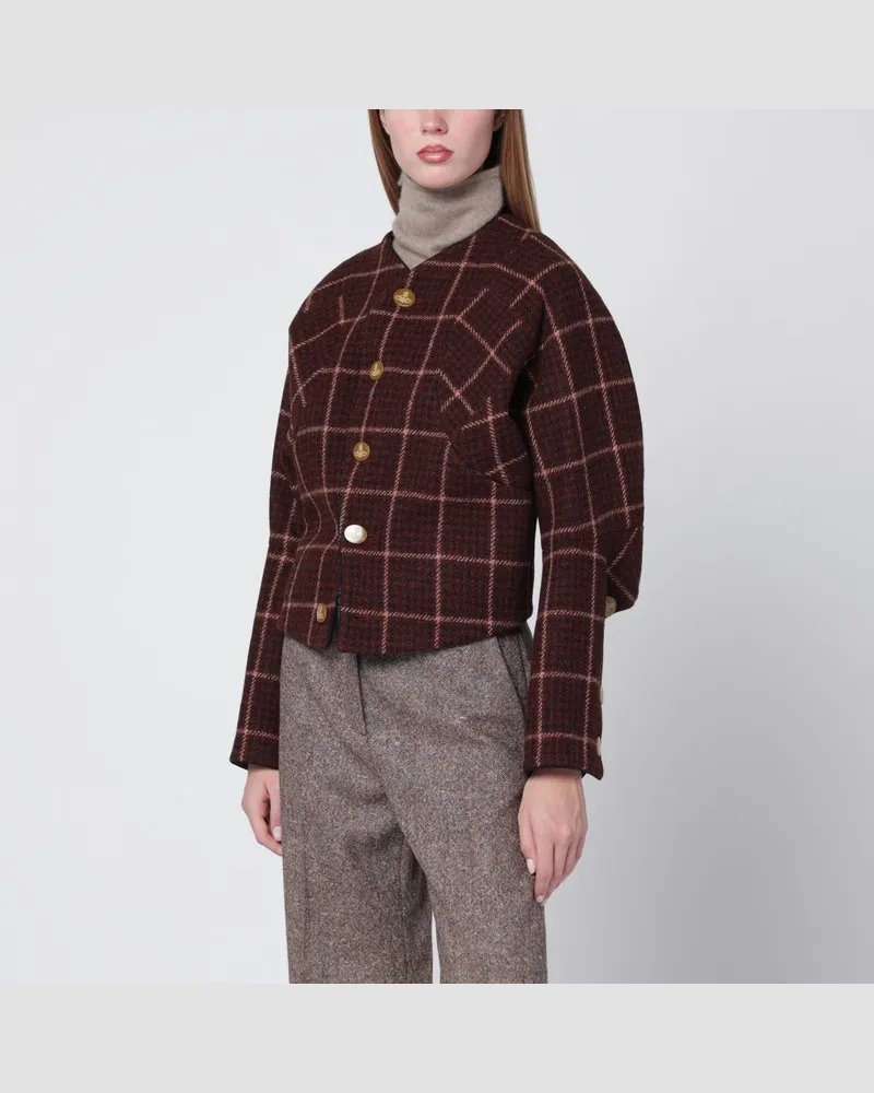 Vivienne Westwood Braune Tartan-Wolljacke im Pourpoint-Stil Braun